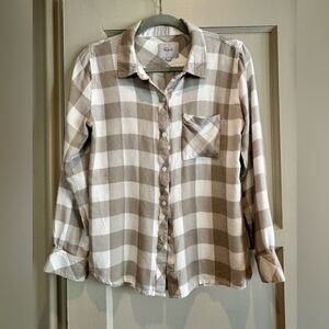 Rails Hunter Womens Ivory & Sage Gray Checkered Flannel Shirt, Size S